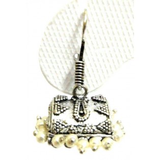 Silver Oxidized Earring - Hook Dangle Drop Tribal - Big Magic Box with Beads 3